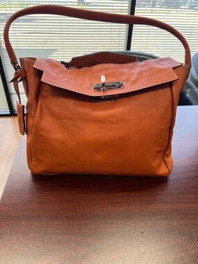 Laurent Effel Orange Leather Top-Handle Shoulder Bag